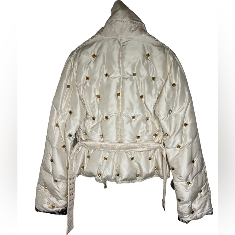RARE ROBERTO CAVALLI VINTAGE IVORY GOLD STUDDED PUFFER JACKET SIZE L - Picture 4 of 12